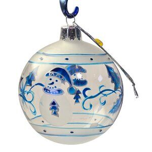 Santas Best Christmas Ornament Vintage Blue Hand Painted Snowman Holiday Winter